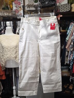 SPANX White Stretch Twill Cropped Wide Leg LP